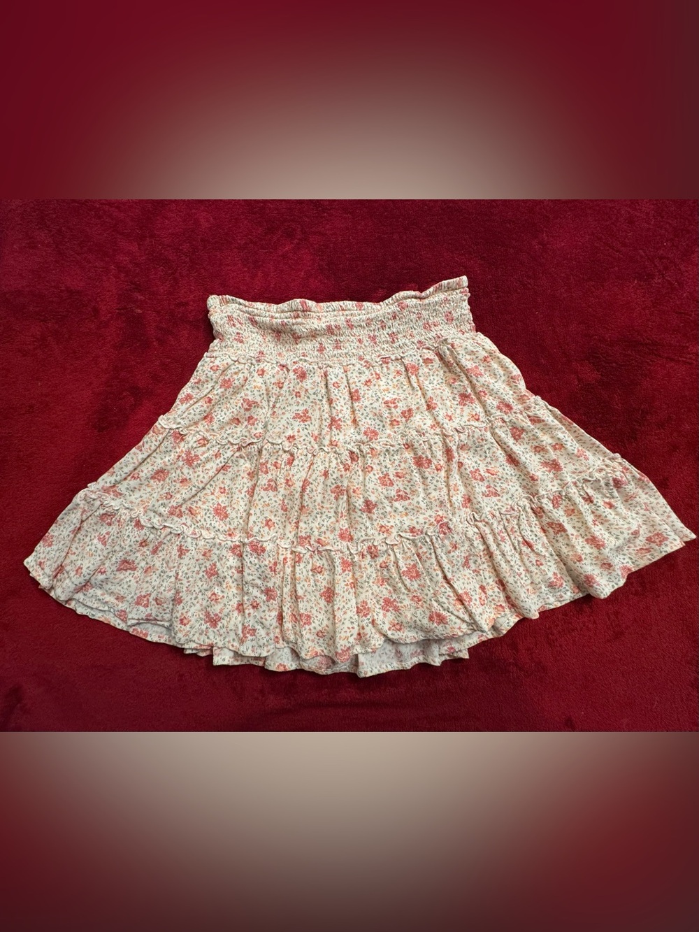 American Eagle Outfitters Cream Floral Tiered Smocked Mini Skirt